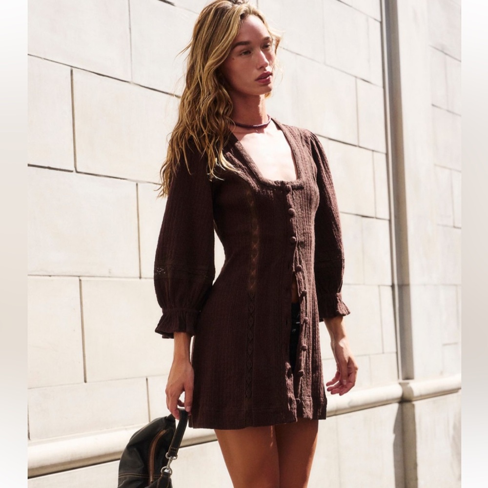 Free People Jules Mini Dress 
Color Double Espresso
Size Extra Small